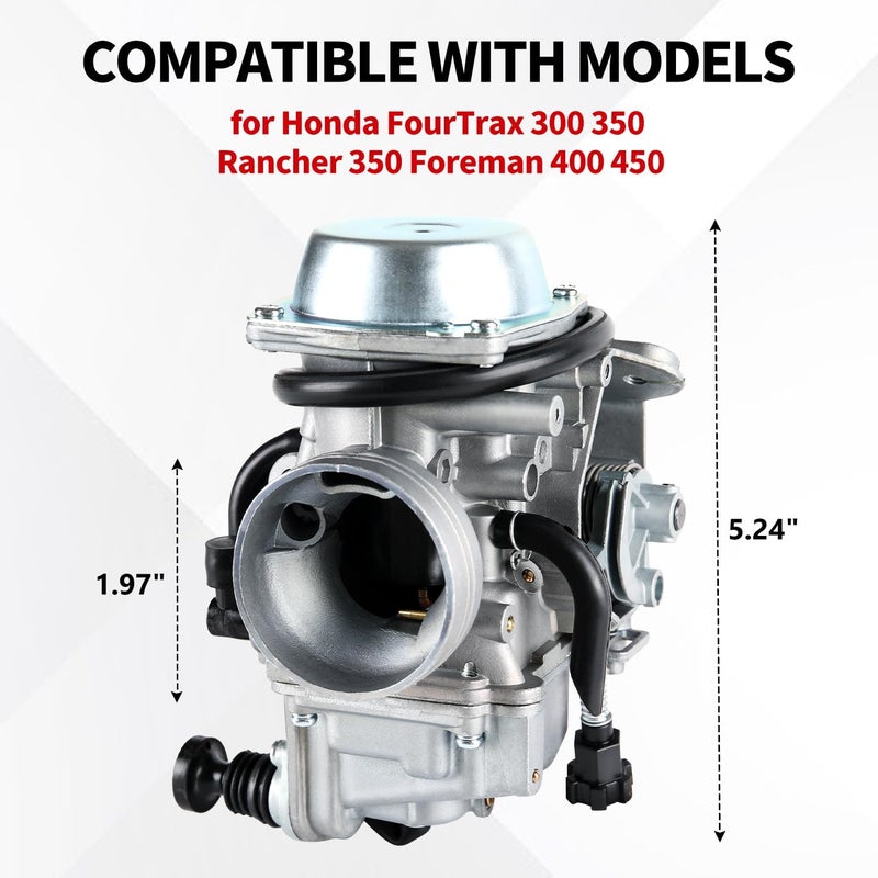 YDO Carburetor Compatible with Honda FourTrax 300 TRX300 1988-2000,1986 1987 TRX350,1987-2000 Rancher 350,1997-2004 Foreman 400,1998-2004 Foreman 450 Carb with Oil and Air Filter - Image 3